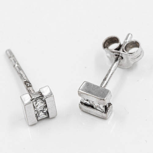 9ct WHITE GOLD ENGLISH STUD EARRINGS WITH CUBIC ZIRCONIA