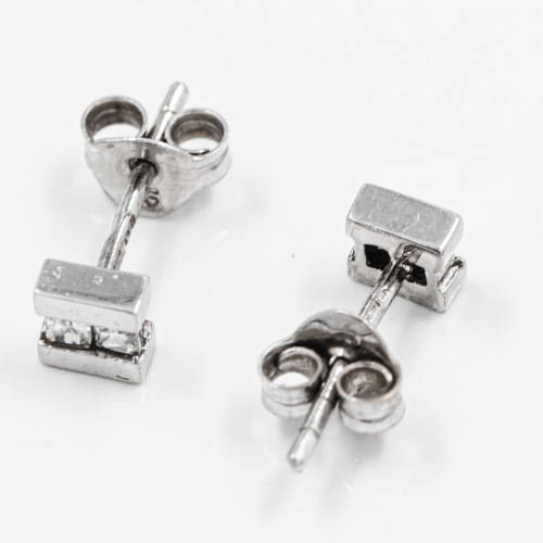 9ct WHITE GOLD ENGLISH STUD EARRINGS WITH CUBIC ZIRCONIA