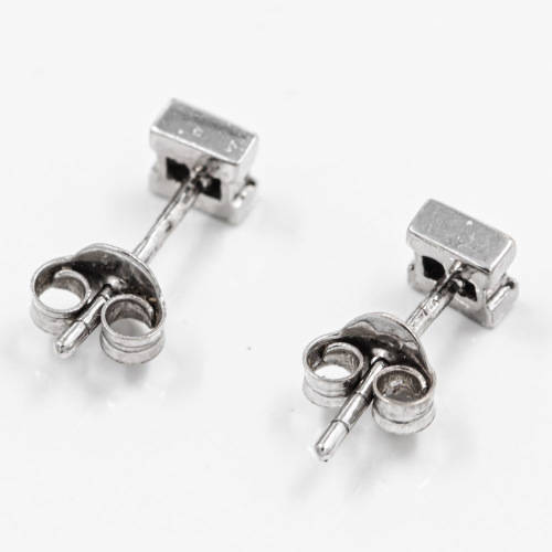 9ct WHITE GOLD ENGLISH STUD EARRINGS WITH CUBIC ZIRCONIA