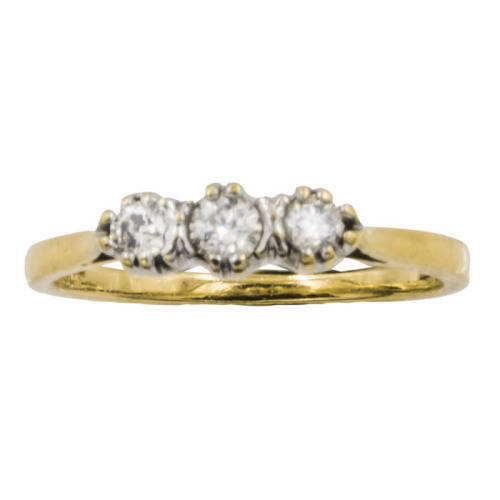 DIAMOND TRILOGY LONDON VINTAGE 18CT YELLOW and WHITE GOLD RING JEWELLER EVALUATION R21`000