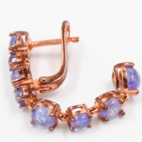 STRIKING TANZANITE AND ROSE GOLD-GILDED STERLING SILVER DROP AND DANGLE EARRINGS. 925