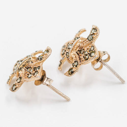 VINTAGE STERLING SILVER `FLEUR DE LIS` STUD EARRINGS SET WITH NATURAL MARCASITE