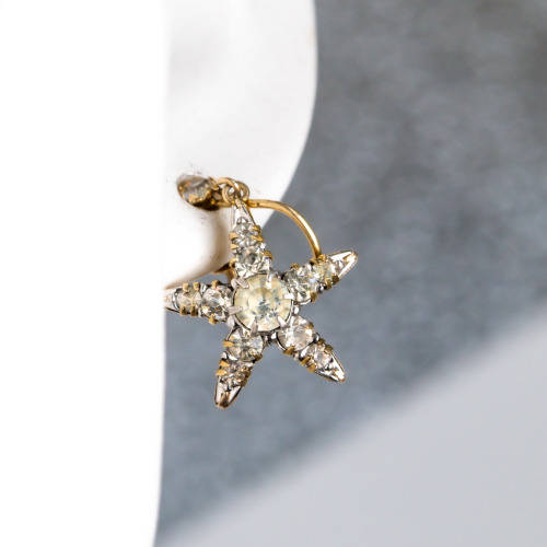 VINTAGE 1920`s PASTE DIAMANTE 9CT YELLOW GOLD DROP & DANGLE EARRINGS. 375.