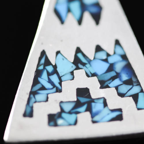 TURQUOISE AND MEXICAN STERLING SILVER EARRINGS WITH INLAY DESIGN. 925