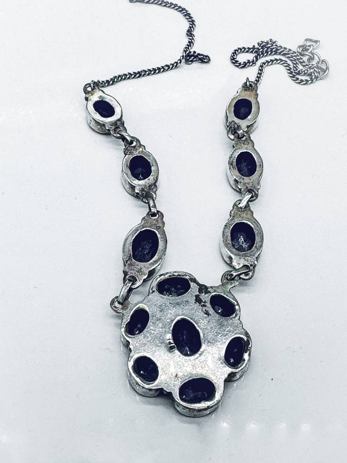 NATURAL ORGANIC EARTH MINED BLUE SAPPHIRE CABOCHON STERLING SILVER NECKLACE INTERESTING INCLUSIONS