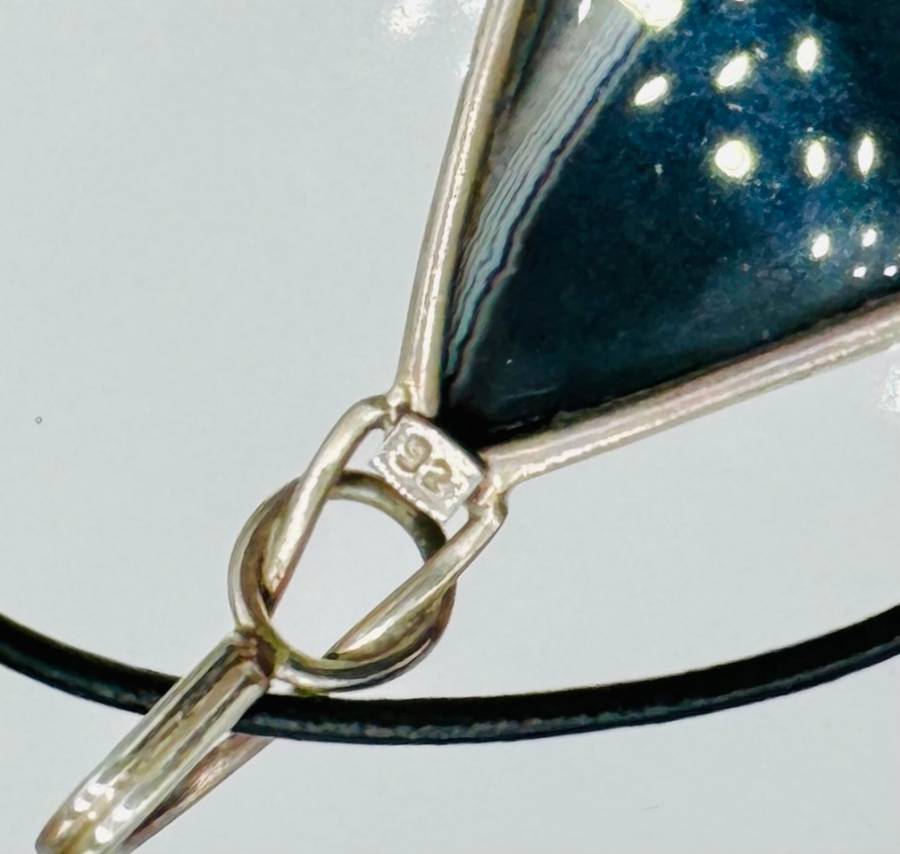 LARGE NATURAL EARTH-MINED BLACK AGATE PENDANT IN STERLING SILVER ON THONG