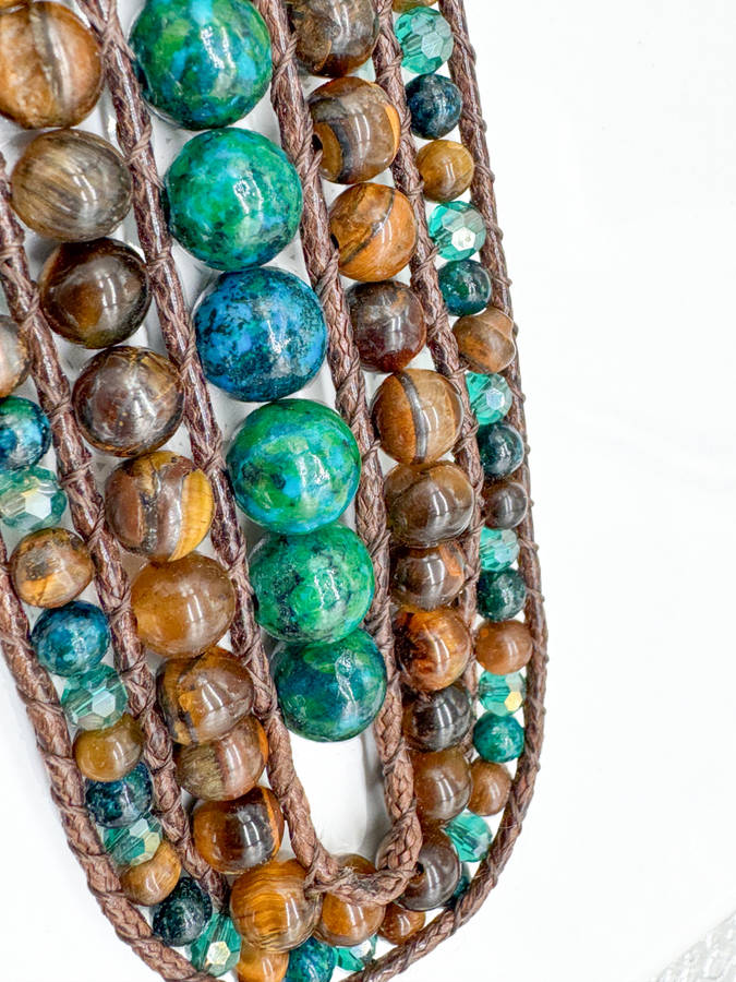 HANDCRAFTED - UNUSUAL TIGERS EYE AND TURQUOISE BEAD BRACELET