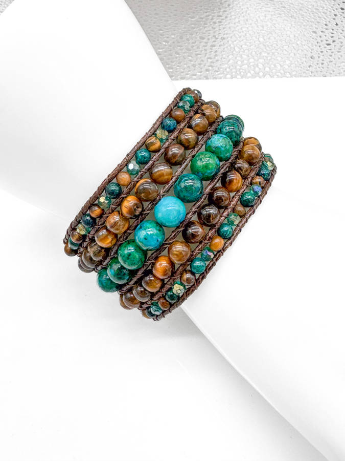 HANDCRAFTED - UNUSUAL TIGERS EYE AND TURQUOISE BEAD BRACELET
