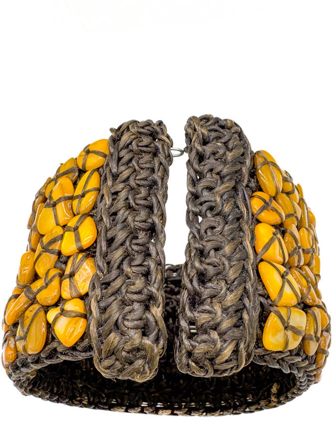 NATURAL MOTHER OF PEARL - GOLDEN ORANGE - HANDCRAFTED BANGLE ON HEAVY BRAID BASE