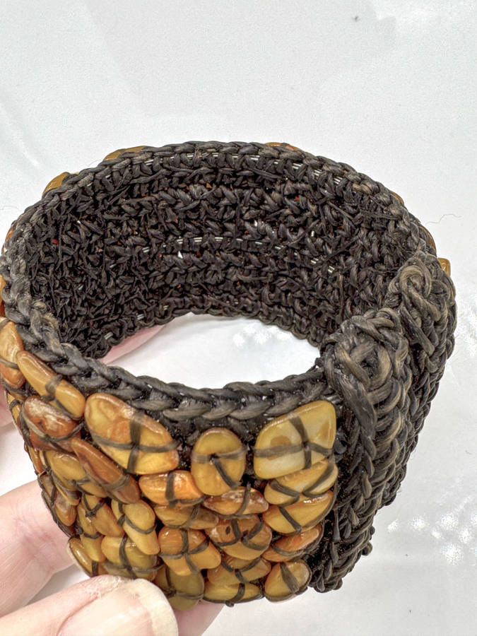 NATURAL MOTHER OF PEARL - GOLDEN ORANGE - HANDCRAFTED BANGLE ON HEAVY BRAID BASE