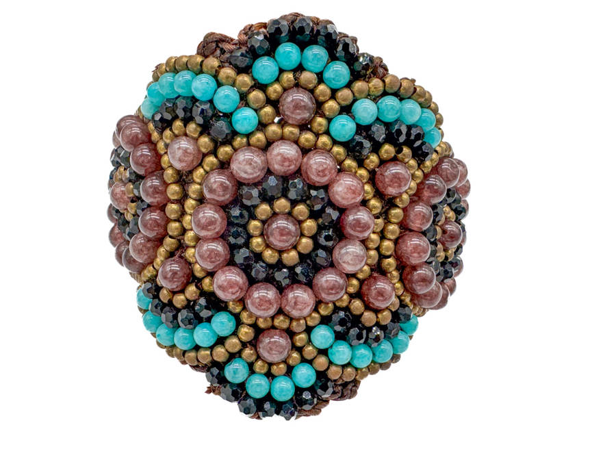 HANDCRAFTED - UNUSUAL TURQUOISE & AGATE GEMSTONE BEADS ON HEAVY BRAIDED BASE