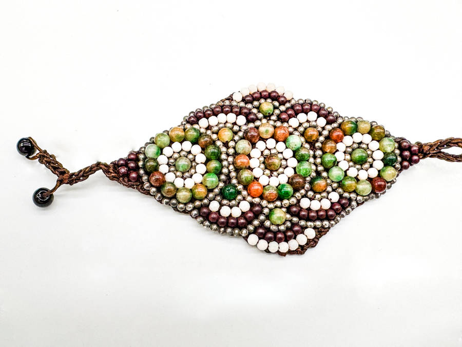 HANDCRAFTED - UNUSUAL AGATE GEMSTONE BEADS ON HEAVY BRAIDED BASE