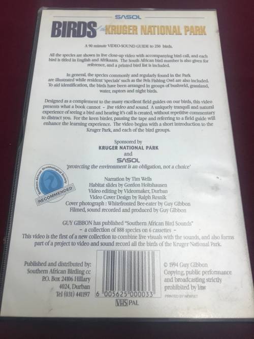 Birds Of The Kruger National Park- VHS