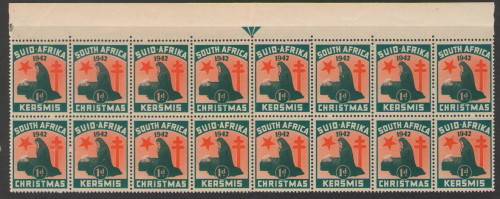 CHRISTMAS STAMPS 1942 STRIP OF 16 WITH ARROW UMM