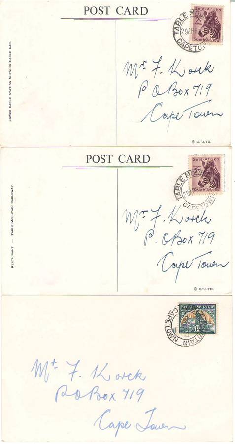 SA POSTAL HISTORY POSTCARDS TABLE MOUNTAIN CIRCA 1957