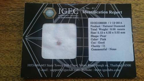 Pink coloured Natural non- enhanced Diamond (Certified)