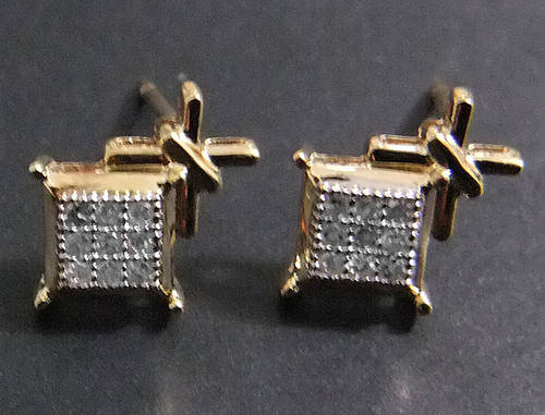 100% REAL, SOLID 10KT YELLOW GOLD NATURAL DIAMONDS EARRINGS