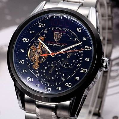 *Tourbillon* TEVISE Automatic Mechanical Double Scales Sub Dials Hollow-Out Luxurious Timepiece