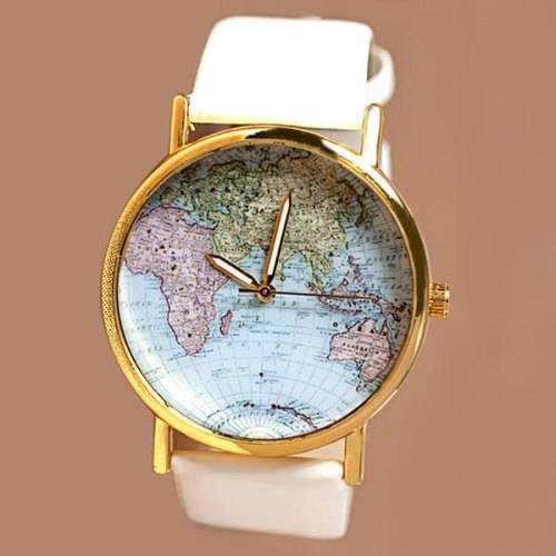 *Worldly Design* World Map Leather Everyday Legend Quartz Movement  Timepiece