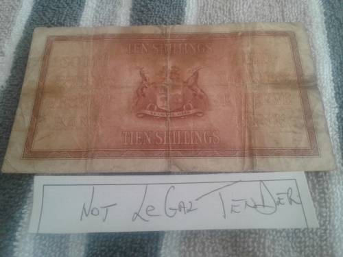 RARE 1946 MH DE KOCK UNION 10 SHILLING BANKNOTE.