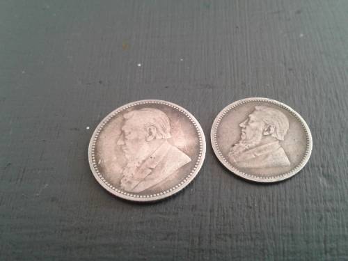 SILVER 1896 ZAR SIXPENCE AND A 1897 ZAR TICKEY.