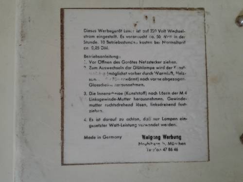 GERMAN MADE WINDHOEK LAGER POURING BEER ADVERTISING SIGN .WORKING ORDER.