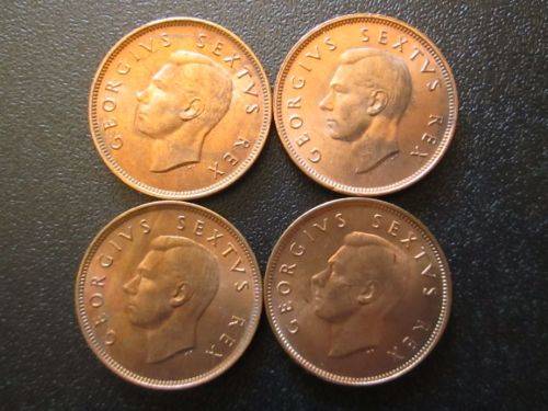 4 x 1952 Union of SA Uncirculated Half Penny (1/2D) coins, get all 4 for one bid!