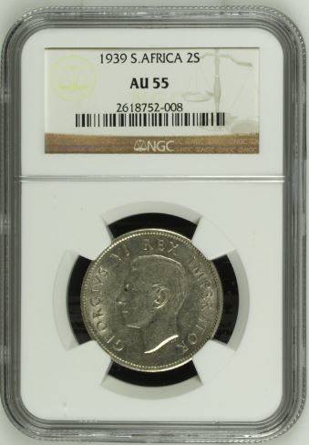 1939 Two Shillings NGC graded AU55!