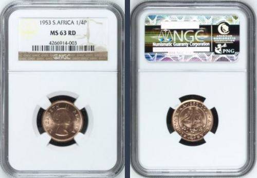 1953 Farthing (Quarter Penny // 1/4D) NGC graded MS63RD !!