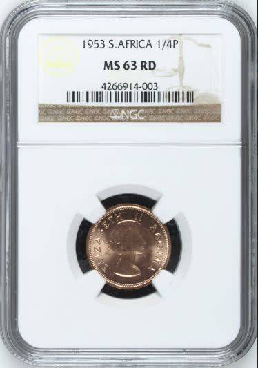 1953 Farthing (Quarter Penny // 1/4D) NGC graded MS63RD !!