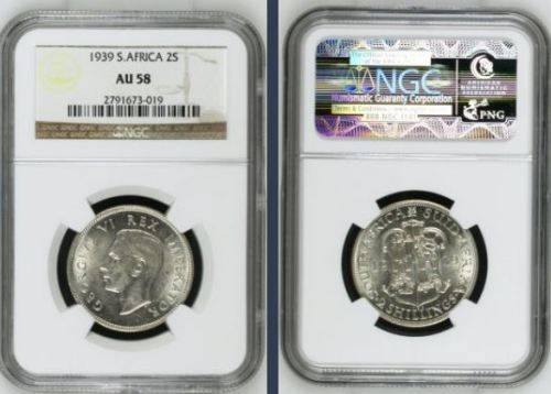 1939 Union of SA Two Shillings, NGC graded AU58 !!!