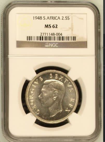 1948 Half Crown // 2.5 Shilling , NGC graded MS62 !!