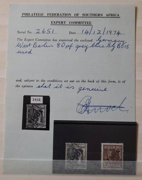 Germany 80 Pfg BERLIN Black Ink 1948 Stamp Validated Philatelic Federation of Southern Africa +15Pfg