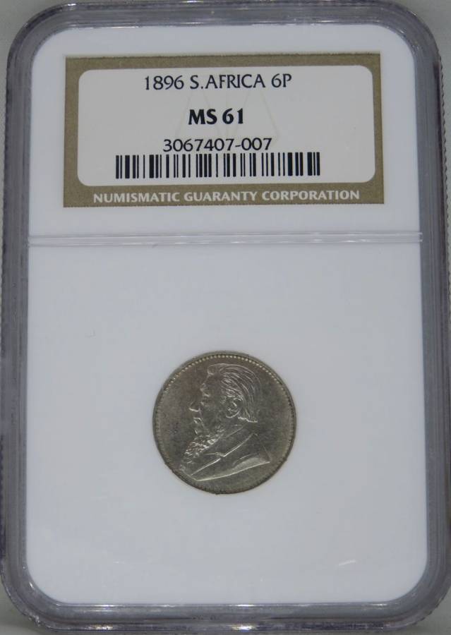 1896 ZAR Sixpence NGC graded MS61