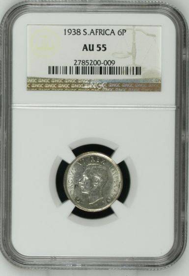 1938 Sixpence NGC graded AU55