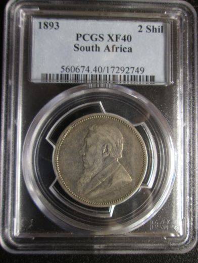 Scarce 1893 ZAR Two Shillings PCGS graded XF40!!