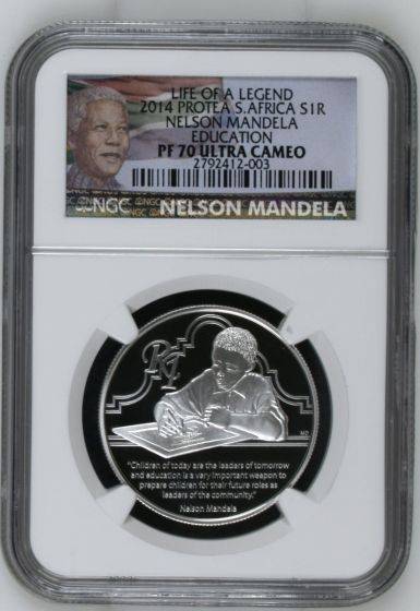 2014 Nelson Mandela Protea Silver R1 NGC graded PF70!! With Mandela color label!
