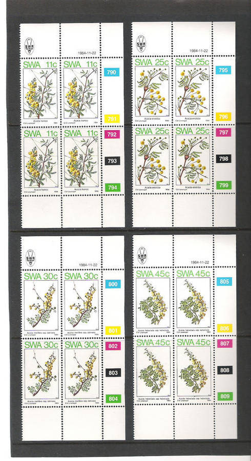SWA  22.11.1984 - ACACIA TREES - U MINT FULL SET OF 4 CONTROL BLOCKS OF 4