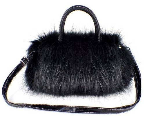 NEW SHAGGY FAUX FUR STYLE CLUTCH HANDBAG BLACK