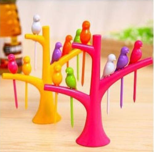 Bird Tree Fruit and Vegetable Food Fork Toothpick 7 Pc Set