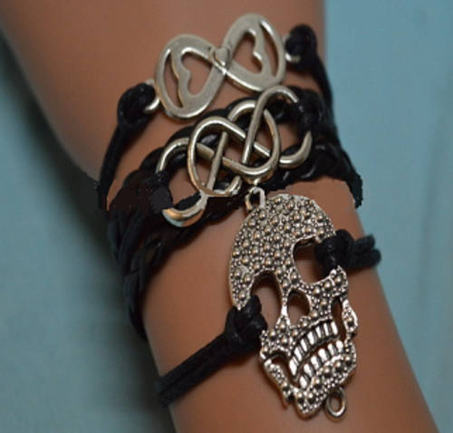 BLACK INFINITY BRACELET TEXTURED SKULL