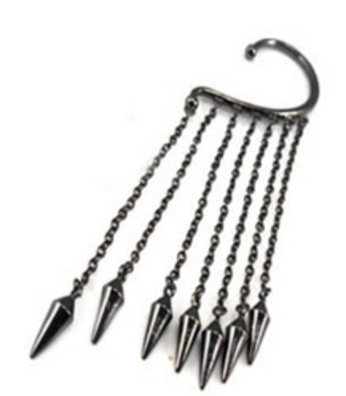 Rivet and Chain Ear Wrap in Gun Metal Grey Metal Alloy