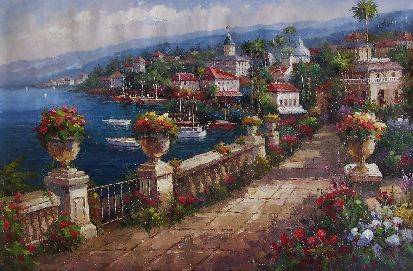 Italian lake side promenade by Ambrose. 1.8 x 1.2 m /huge !!! /