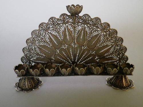 A Russian silver travel Chanukkiah / or menorah / filigran 875 silver, 1879.