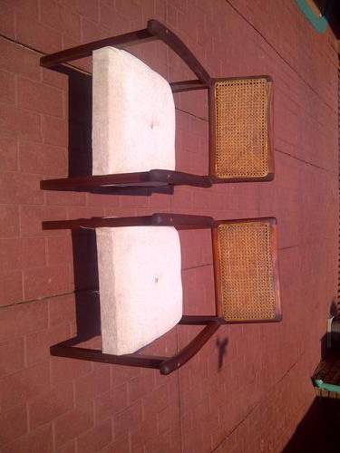 Lovely cane backed teak lounger, newly upholstered.