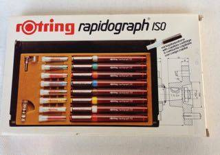 SET OF 8 ROTRING RAPIDOGRAPH ISO PENS WITH CAPILLARY CARTRIDGE NEW OLD STOCK IN ORIGINAL BOX