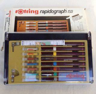 SET OF 8 ROTRING RAPIDOGRAPH ISO PENS WITH CAPILLARY CARTRIDGE NEW OLD STOCK IN ORIGINAL BOX