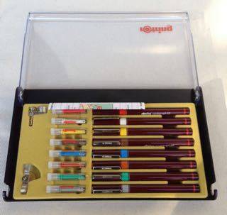 SET OF 8 ROTRING RAPIDOGRAPH ISO PENS WITH CAPILLARY CARTRIDGE NEW OLD STOCK IN ORIGINAL BOX