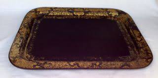 VICTORIAN GILT & BLACK PAPIER MACHE TRAY STAMPED B. WALTON & Co WARRANTED