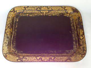 VICTORIAN GILT & BLACK PAPIER MACHE TRAY STAMPED B. WALTON & Co WARRANTED